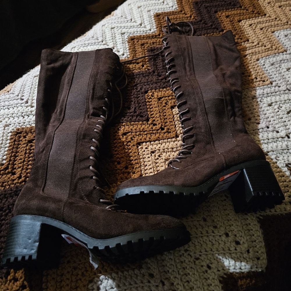 Lace-up Faux Suade Boots